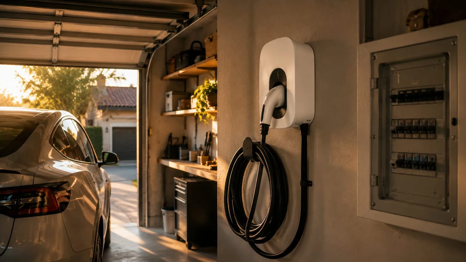 Laptop showing a utility company EV charging rebate program page with an approved-model list