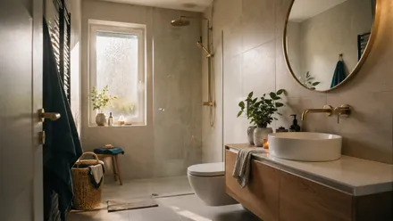 Modernes renoviertes Bad mit Dusche und Glastrennwand